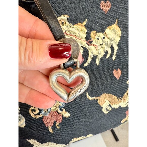 Brighton Vintage Tapestry Dog Tote with Leather Handles & Heart Charm Accents - Picture 3 of 11